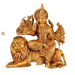 Brass Durga Eighteen Arms with Lion Idol | 12" Sacred Art | 6.5kg Golden Finish Masterpiece | Divine Temple Beauty | Jaipurio